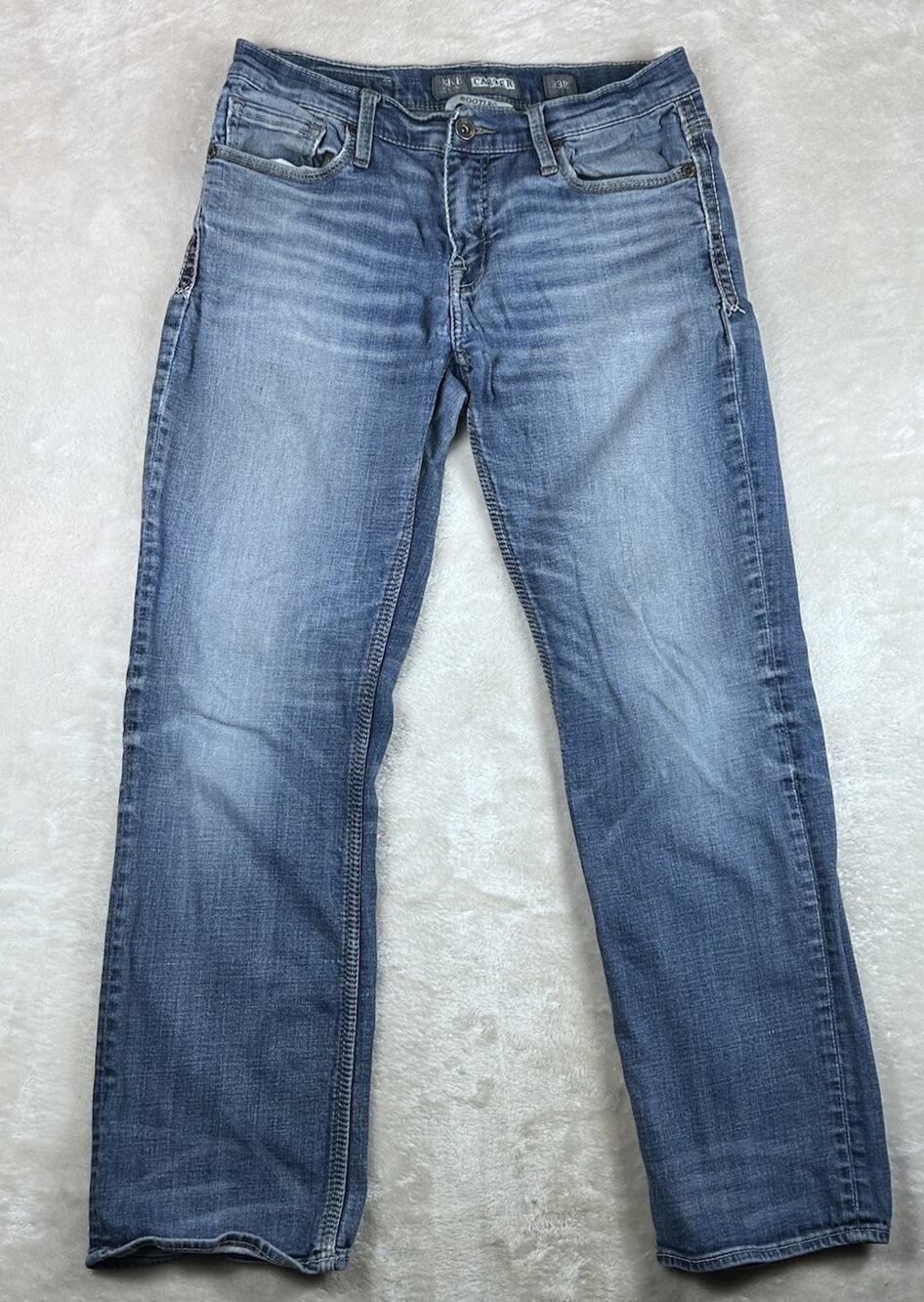 BKE Carter Jeans Mens 33X30 Medium Wash Blue Bootleg Relaxed Fit Denim Whiskers